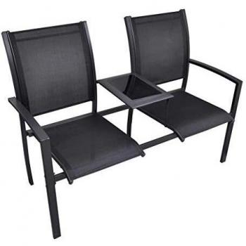 Banco de Jardín Doble 131 cm Acero Textilene Negro