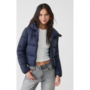 Navy Blue Puffer Jacket with Hood by Stradivarius Size S