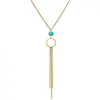 Collier Élégant Argent Doré avec Chaînes et Pierre Turquoise