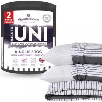 UniStripe Grey 10.5 Duvet & Pillow Pack, 2 Medium Pillows – Slumberdown Brand