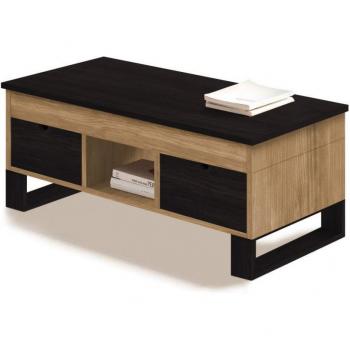 Mesa Centro Sena Elevable – 100 × 50 cm, Madera Natural con Detalle Encerado y Negro
