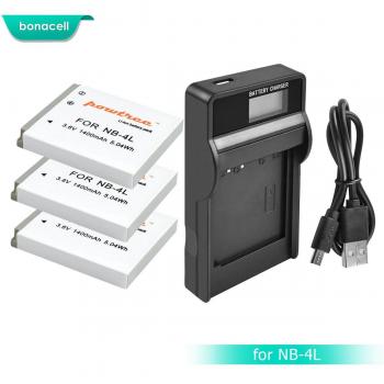 Batería de litio NB-4L 1400mAh con cargador LCD para Canon IXUS y PowerShot