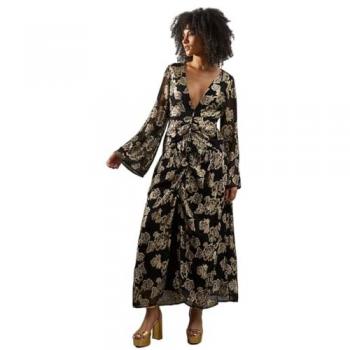 Metallic V Plunge Maxi Dress