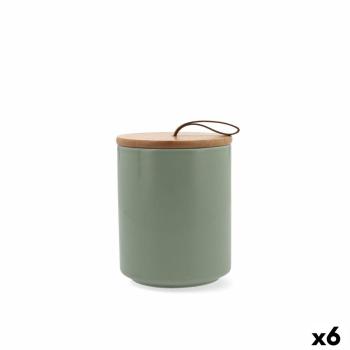 Tarro Quid Ozon Verde Cerámico Hojas 10,4 × 13 cm (6 unidades)