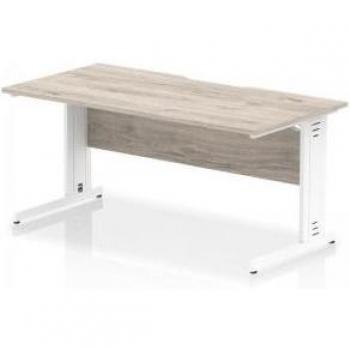 Impulse 1600x800 Scalloped Edge Executive Desk – Grey Oak Top, Integrated Cable Management