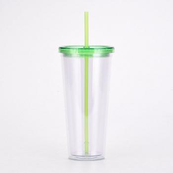 32oz klare Kunststoffsafttasse mit Deckel und buntem Trinkhalm