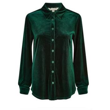 Velvet Relaxed Fit Dress Shirt – Yumi, Green, UK 14