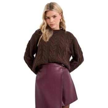 Dorothy Perkins Women's Chocolate Cable Crew Neck Top (L)
