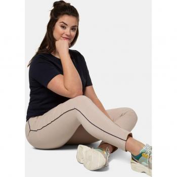 Women's Plus Size Sienna Stretch Pants, Beige, Slim Leg with Side Piping, Size 28