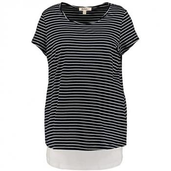 Ulla Popken Rundhalsshirt, Bellieva, doppellagig, Ringel, GOTS