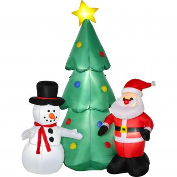 Albero Gonfiabile 185cm con Babbo Natale Pupazzo di Neve e Luci led