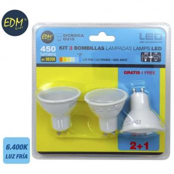Pack de 3 bombillas LED GU10 5W 6400K luz fría