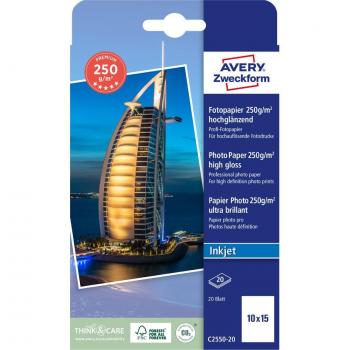 Avery Inkjet Photo Paper, 10 x 15 cm, 250 g/m², Glossy, 20 Sheets