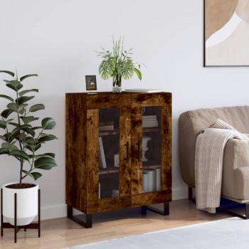 VidaXL 69.5x34x90 cm Smoked Oak Sideboard with Glass Doors