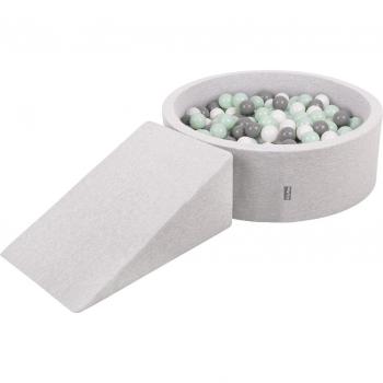 KiddyMoon Area di Gioco per Bambini con Piscina a Palline Rotonda (100 Palline 7cm), Grigio Chiaro: Bianco/Grigio/Menta