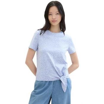 TOM TAILOR Denim T-Shirt mit Minimalprint und seitlichem Knoten