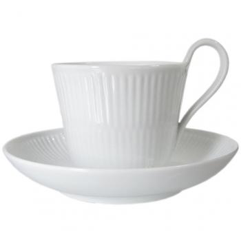 Royal Copenhagen Porcelain White Fluted High Handle Cup & Saucer with $7 Credit