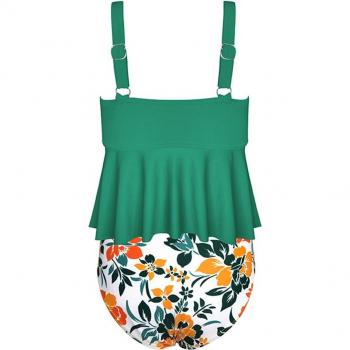 Floral Print Tankini for Girls 6-14 with Ruffled Top