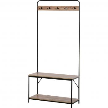 Banc porte‑manteaux et étagère chaussures HOMCOM – 80 L x 30 L x 170 H (chêne clair)