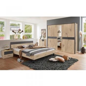 Schlafzimmer Set BRADFORD-43, 5-teilig, Bett 180x200 cm, Eiche und Graphit