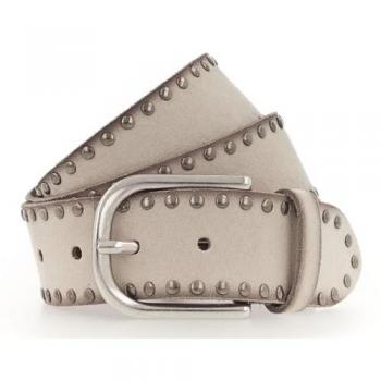 Vanzetti 100‑Centimeter Leather Belt, Beige with Studs