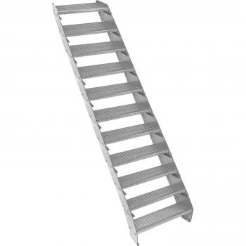 Escalier de sortie de secours à caillebotis 11 pas – Hauteur totale 2200 mm – Maille 20 × 25 mm – Acier galvanisé DIN 24537
