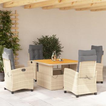 Set da Pranzo da Giardino 5 pz in Polyrattan con Cuscini Beige