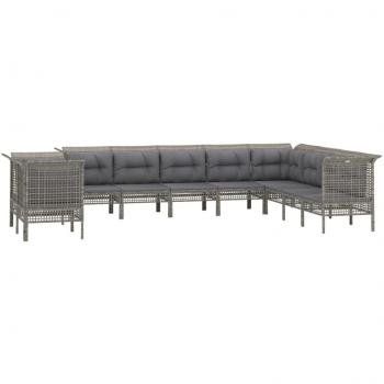 Salon de jardin en résine tressée 10 pièces avec coussins gris