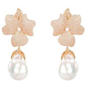 White Pearl Baroque Drop Earrings in Rosé Gold Finish