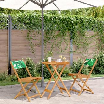 VidaXL 3-Seater Bistro Set with Leaf Pattern Fabric and Solid Wood