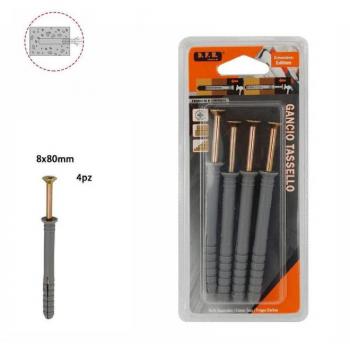 Traesio Herramientas 4‑PC: Tacos, Fisher, Tornillos, Clavos y Gancho (8 × 80 mm)