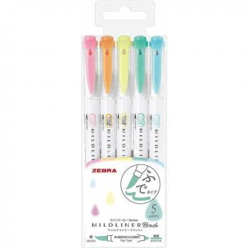 Zebra WFT8 MildLiner – 5‑Farben Textmarker, Pinsel‑Kuli‑Anpassung
