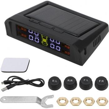 Car Tire Pressure Monitoring System with 4 External Sensors and Temperature Alarm