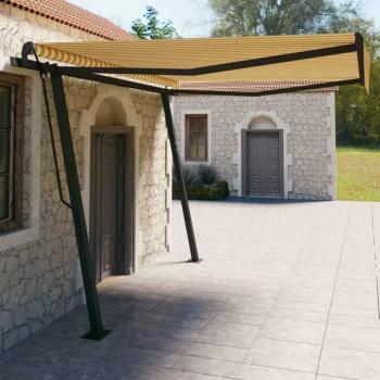 VidaXL Manuelle Markise Einziehbar 4x3 m Gelb und Weiß mit Pfosten