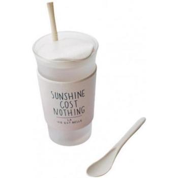 Frosted Wheat Straw Glass Coffee Cup 400ml