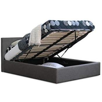 Unisex Modernique Fabric Ottoman Bed, Grey, High Headboard, Gas Lift