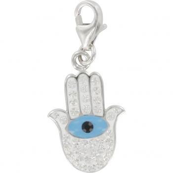 Pendentif argent 'Main de Fatma' turquoise blanc argenté (rhodié)