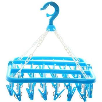 Cintre pliant multi-clip 32 – séchoir portable et organisateur vestimentaire (bleu/vert)