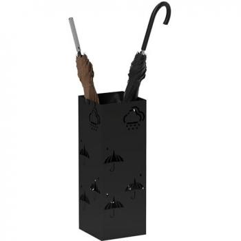 Chic Black Umbrella Holder with Drip Tray and 4 Hooks