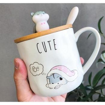 Ceramic Hamster Mug with Lid and Spoon, 400ml