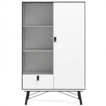 Armoire de présentation Rye, 1 porte vitrée, 1 porte, 1 tiroir, blanc mat