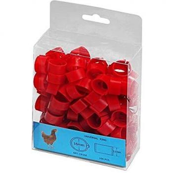 Anillas plásticas rojas para gallinas, 1.6 cm, Copele, 100 unidades