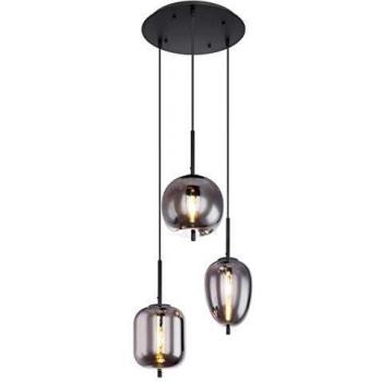 Black & Smoke Grey Globo 46cm Pendant – Triple Glass Bulb Fixture