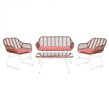 Mueble de Jardín DKD Home Decor Mesa y 3 Sillones 124 x 74 x 84 cm Metal ratán sintético