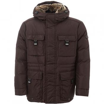 Peuterey Elegant Brown Polyamide Padded Coat with Lapin Collar for Men 2XL