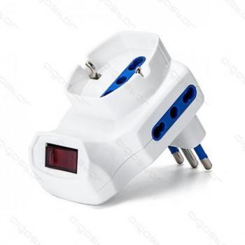 Presa multipla a 3 vie P17/11/P40, 250V, interruttore on/off, 1500W, bianca