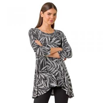 Vêtement stretch à motifs romains, top asymétrique, couleur noire, 42