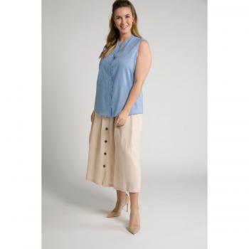 Ulla Popken Top Donna Blu 68/70 – Smanicato con Dettagli Decorativi