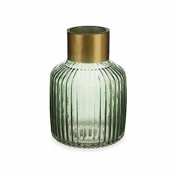 Vaso in Vetro Rigato Verde e Oro 14,5 x 22 x 14,5 cm (Confezione da 6)
