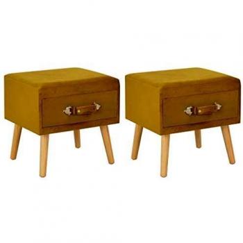 Velvet Mustard Nightstands, Set of 2, 40x35x40 cm